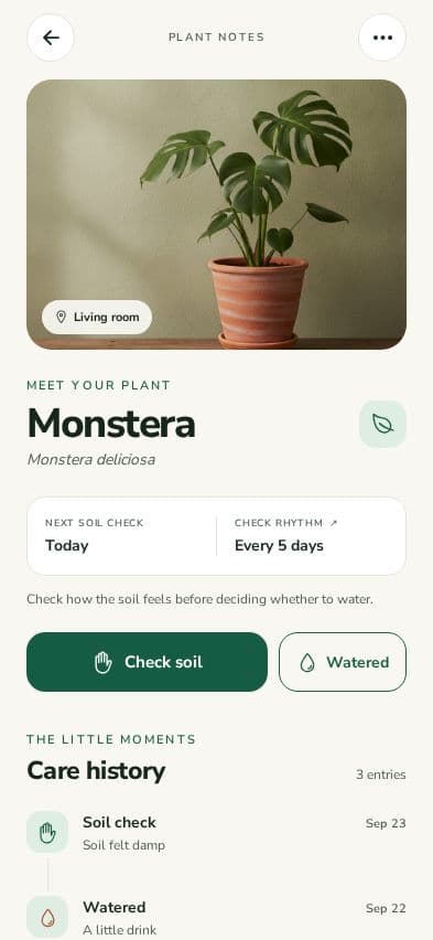 Leaflet plant detail design with care history and plant information