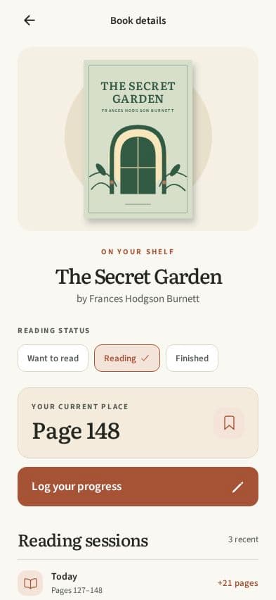 Chapter book details design showing a sample title and progress