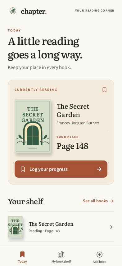 Chapter Today design with the current reading selection